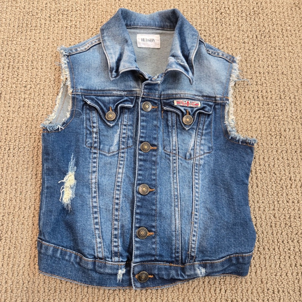 Hudson Kids Denim Vest Jean‎ Jacket Girls Medium Distressed Sleeveless Western